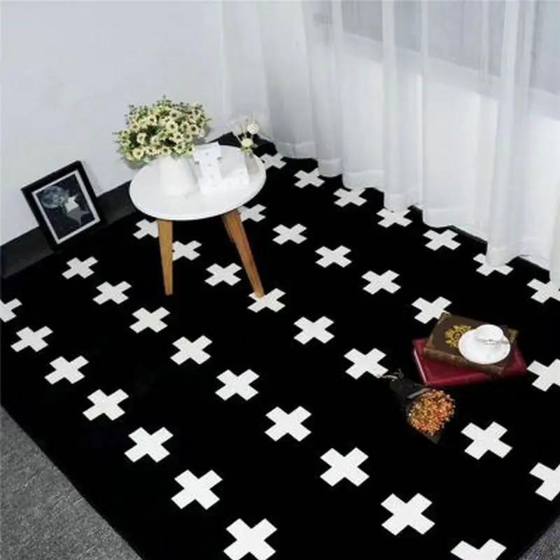 Korean-Inspired Plush Area Rug – Black & White Simple Thick Non-Slip Carpet for Living Room, Bedroom, Modern Home Decor
