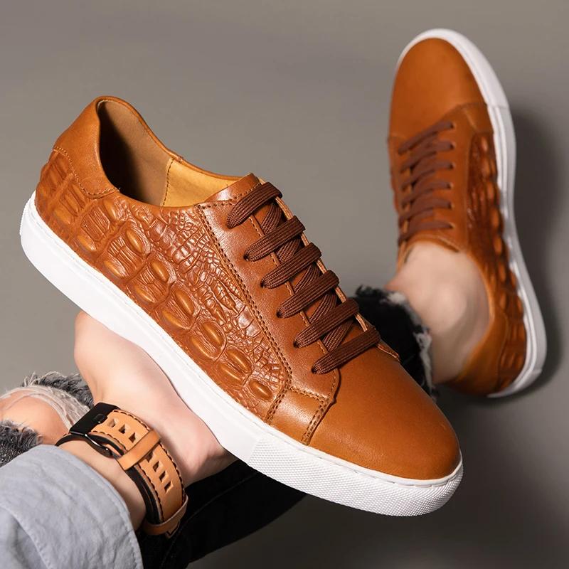 Fashion New Genuine Leather Mens Casual shoes Italy Luxury Business Shoes for Men Sneakers Handmade Crocodile pattern Office Sport Shoes