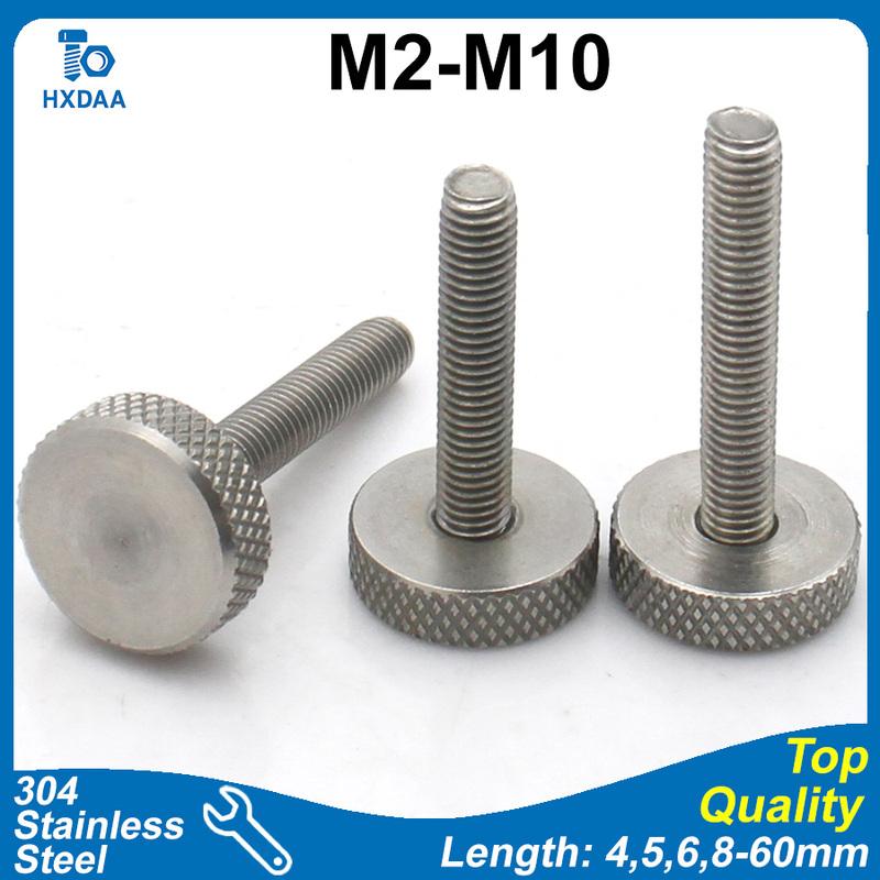 2-10pcs M2 M2.5 M3 M4 M5 M6 M8 M10 304 Stainless Steel Large Flat Head Knurled Thumb Screws Hand Tighten Bolts length 4-60mm
