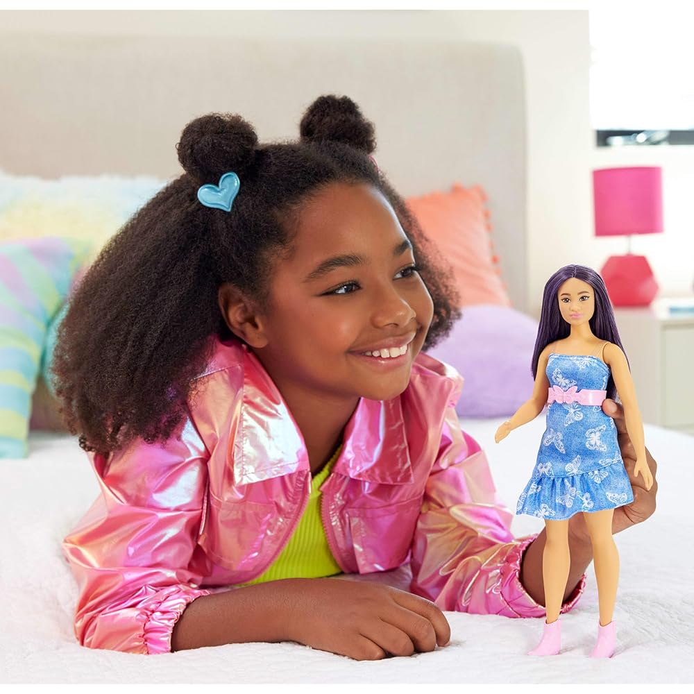 Barbie Fashionista Blue Butterfly Dress Doll Set with Accessories for Pretend Play Ages 3 and Up