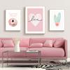 Pink Dessert Love Cactus Cartoon Picture Wall Art Poster Girl  Room Canvas Paintings For Nursery Decorative Prints Wall Posters