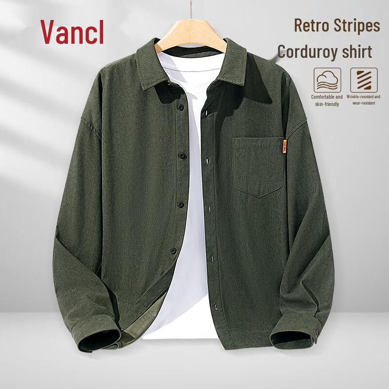 VANCL Men s Retro Striped Corduroy Long-Sleeve Casual Shirt M