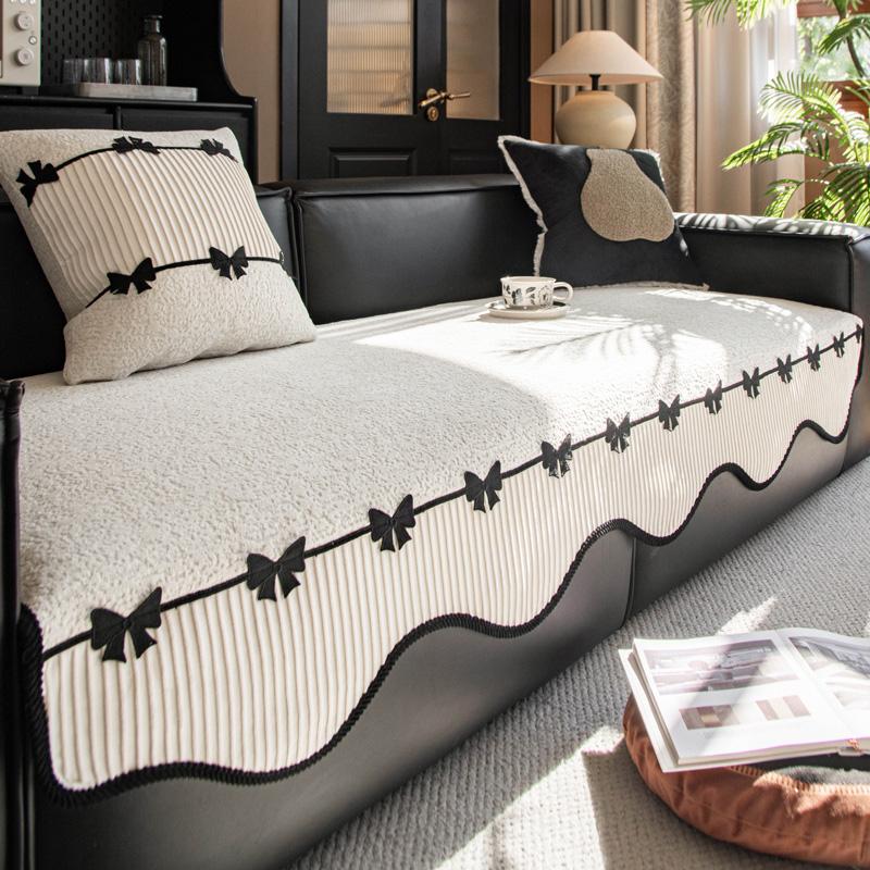 All Seasons Irregular Sofa Cover Pad One-Piece Anti-Slip Retro French Bow Accessory Patchwork Sofa Cushions Mats