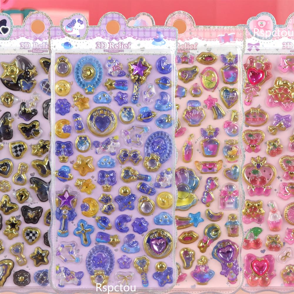 1/8pcs Cartoon Cute Aesthetic 3D Stickers Creative Animal Food Crystal Sticker for Notebook Guitar Decoration Decals Gift