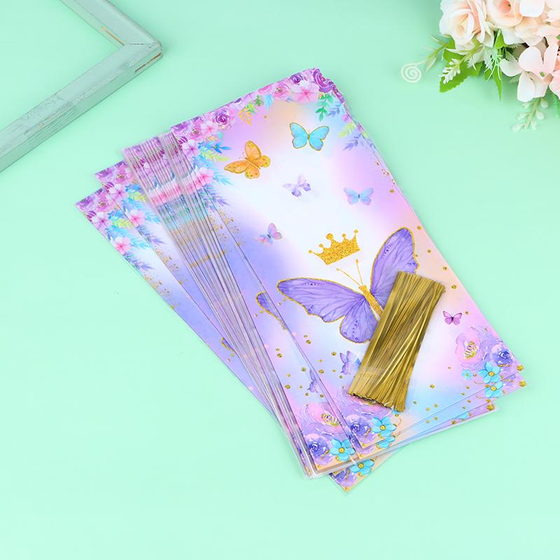 50 stk sommerfuglgodteripose med båndbånd Bursdagsfestdekorasjon Barnegavepakkepose Baby shower bryllupsrekvisita