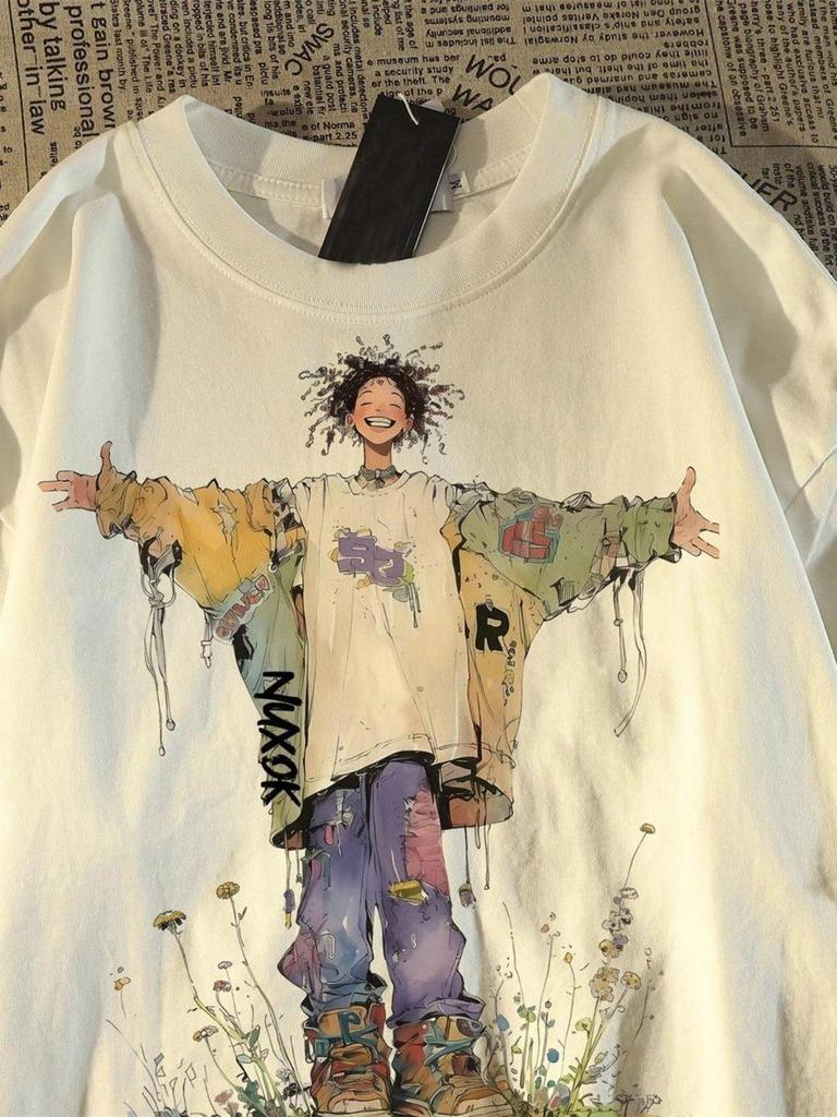 Unisex American Retro Artistic Loose-Fit Cotton T-Shirt