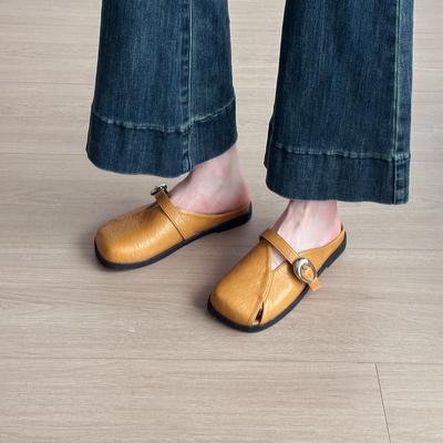 Flat-bottomed French Bag Head Half Slippers Women's Summer Outer Wear Temperament with Skirt Round Head Slippers Lazy Drag Fashion Sandals