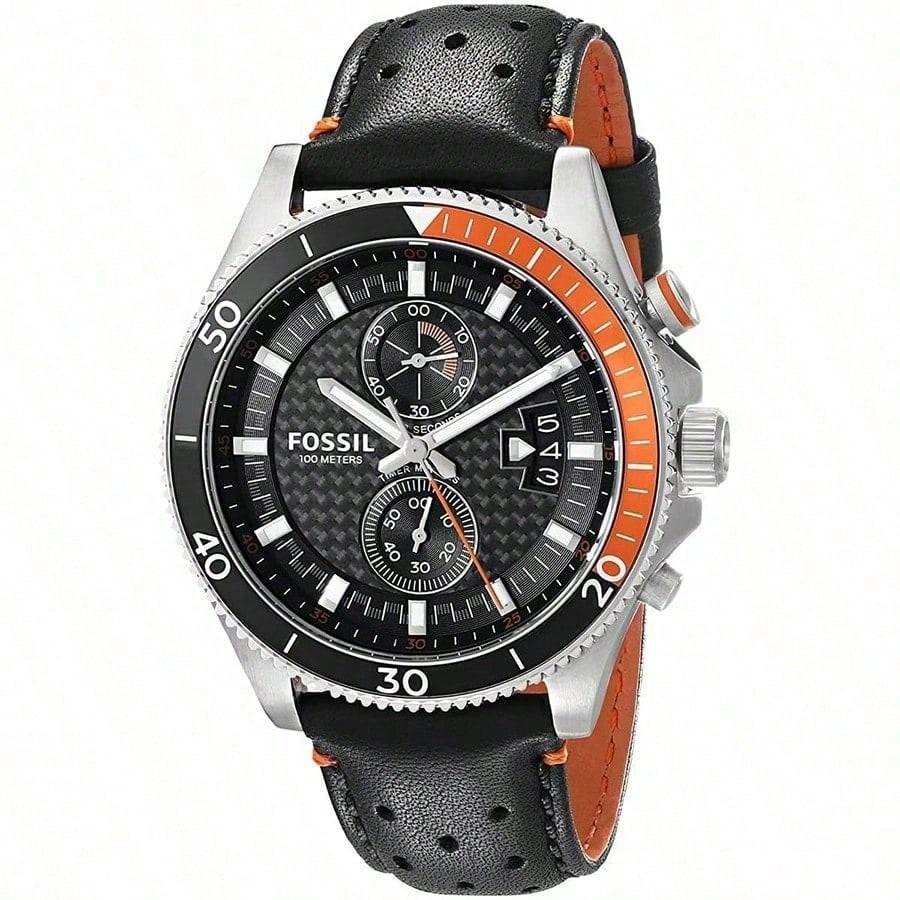 Fossil Wakefield Chronograph Black Dial Black Leather Strap Watch for Men - CH2953