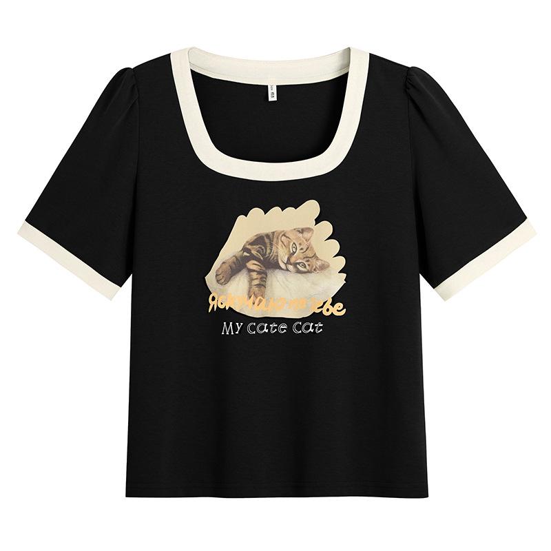 

Sweet Little Kitten Women s Color Block Cat Print Short Sleeve Slim Fit T-Shirt 4XL (180-200 lbs)