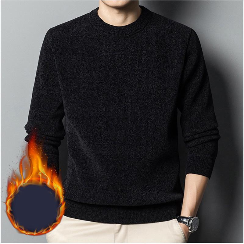 Men's Thickened Sweater Knitted Sweaters Men Solid Fleece Crew Neck Warm Casual Top Pullover Male Knitwear Oversize 4XL