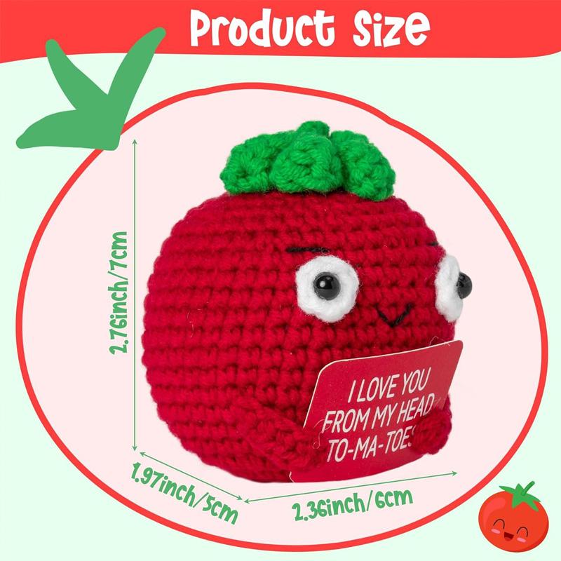 1/3Pcs Positive Energy Knitted Tomato Handmade Doll With Card Funny Crochet Room Decoration Frend's Gifts