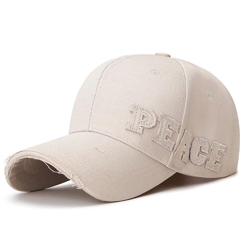 Korean Style Ripped Edge Baseball Cap with Patch Letters - Versatile Duckbill Hat for Women