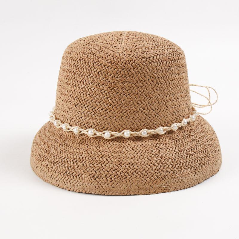 

French Retro Ethnic Style Spring and Summer Female Flat Top Sunshade Sunscreen Fisherman Straw Hat Paper Straw Woven Basin Hat One Size