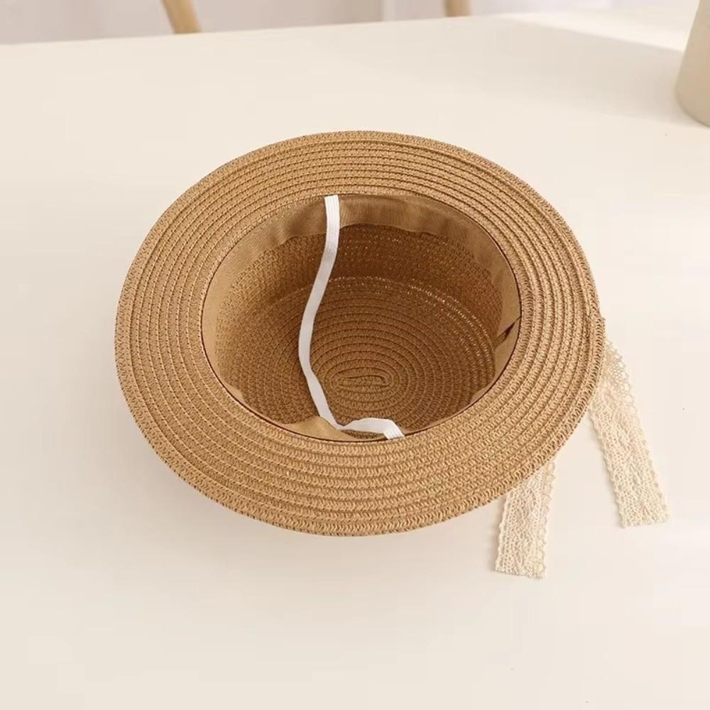 Fashion Lace Bow Straw Hat Foldable UV Protection Sun Visor Cap Breathable Sunshade Beach Hat for Girls