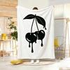 Illustration C-Cherry with Bow Throw Soft Warm Throw Blanket for Bedroom Living Room Bed Travel Camping Picnic Gift