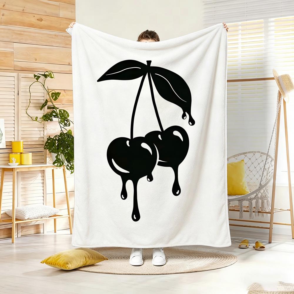 Illustration C-Cherry with Bow Throw Soft Warm Throw Blanket for Bedroom Living Room Bed Travel Camping Picnic Gift