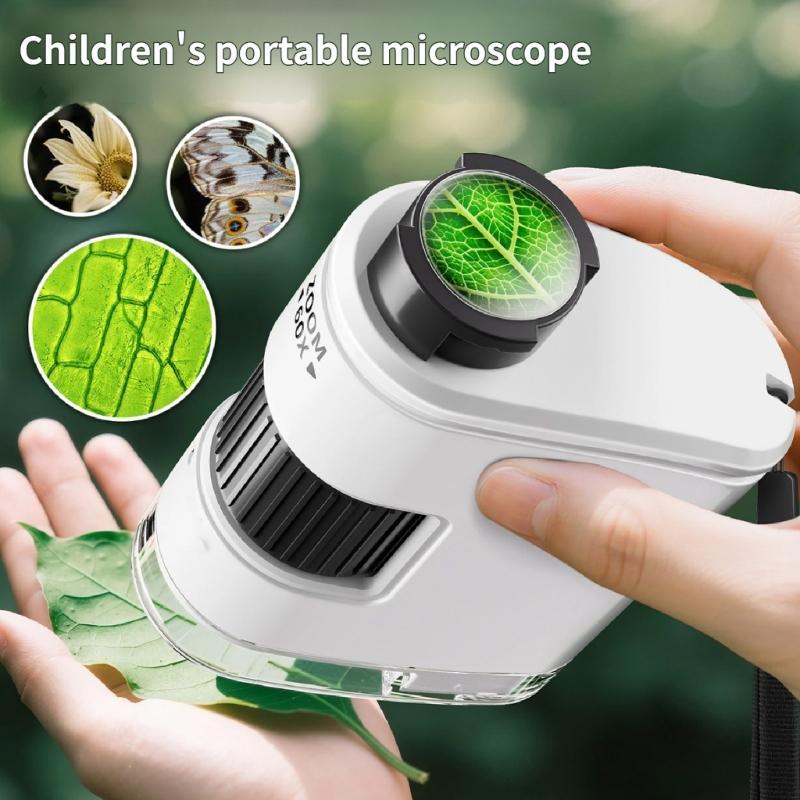 Children Educational Microscope Portable Design with 10X 30X 60X Magnification and Phone Clip for Classroom Learning