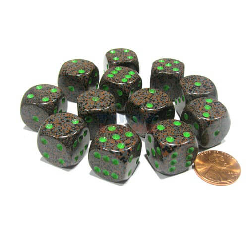 D6 Dice Speckled 16mm (12 Dice) (Earth)