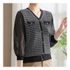 NaVaVa Women S Check See Through V Neck 7 8 SleeVeS Knitted Sweater Nk2024