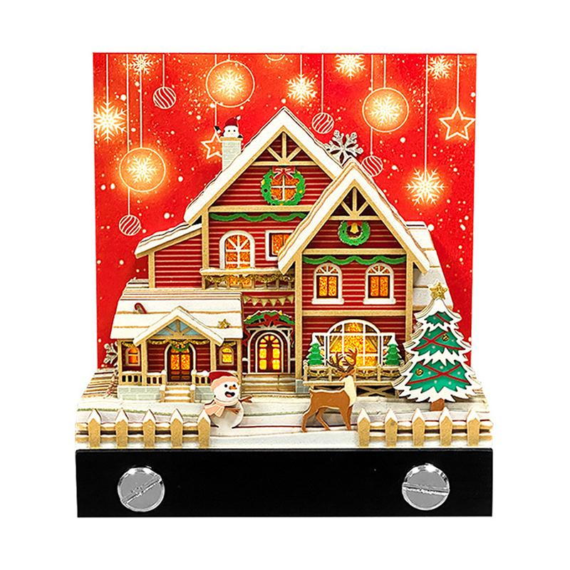 2026 Desk Calendar With Led Light Christmas Snow House Sculpture 3D Tear-Away Calendar Paper Carving Notepad Gift Home Decor