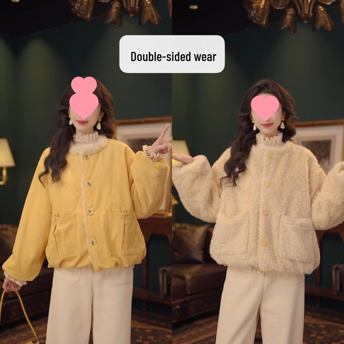 

Hong Kong Retro Style Furry Double-Sided Jacket - Autumn/Winter Versatile Comfort S (80-105 jin)