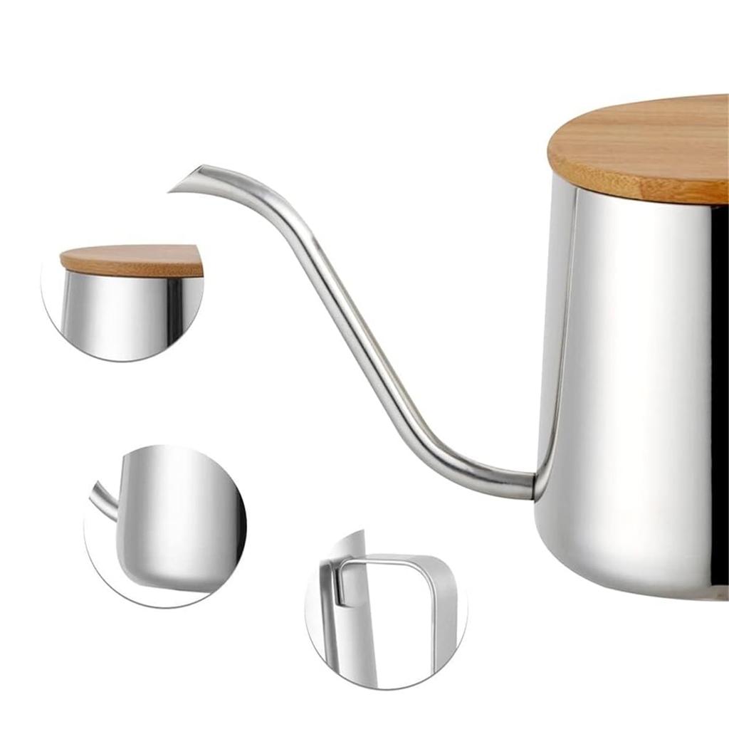 Stainless Steel Narrow Mouth Coffee Pot - Drip Pot for Commercial Use, Small Size, and Home Use (250ml Silver)