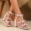 Fashion High Heeled Sandals Woman Square Toe Heels Shoes Bowknot Ladies 2025 Large Size 41 Sandalias De Mujer Summer Women's Shoes