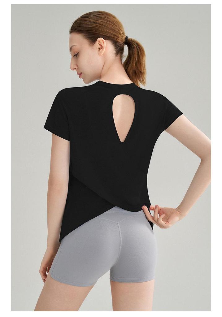 Women's Bamboo Yarn Hollowed Back Quick-Dry Yoga T-Shirt