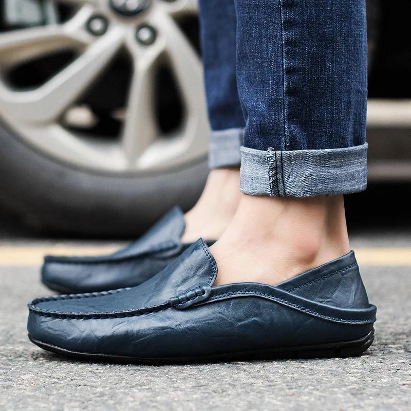 Leather Loafers Shoes for Men Casual Moccasins Breathable Sneakers Men Italian Driving Shoes Comfort Flats Plus Size 46 Sapato