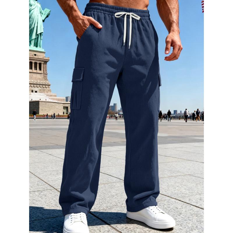 Men's Pocket Cargo Athletic Corduroy Pants Solid Color Long Pants Casual Pants Casual Everyday Outfit