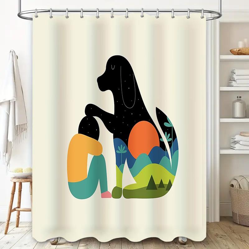 Abstract Dog Shower Curtain Modern Art Animal Lover Decor Bathroom Set Waterproof Home Decor Unique Gift Idea