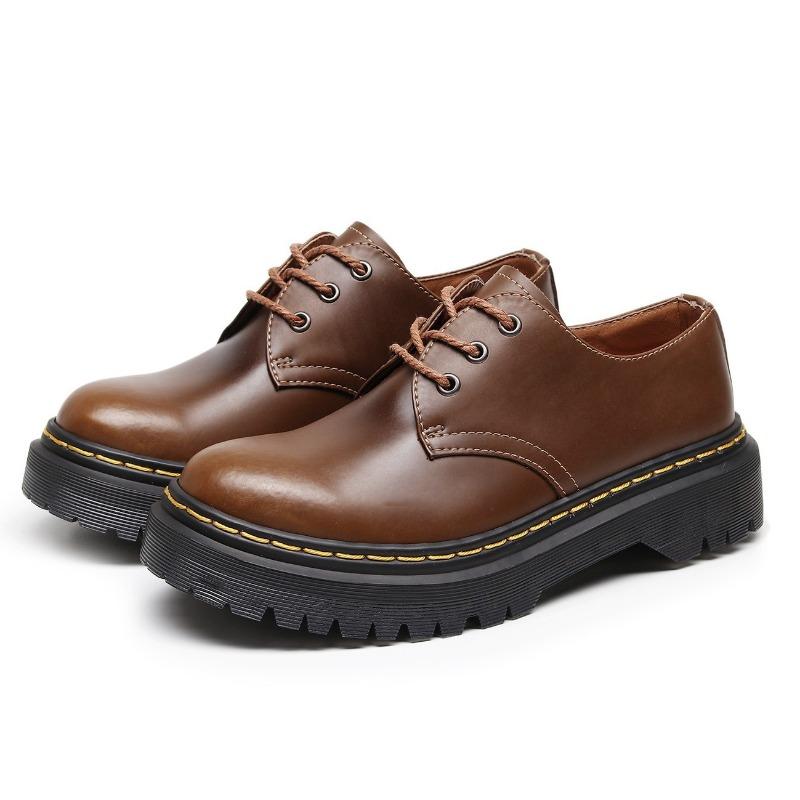

Martin shoes 1 low-top small leather shoes women s leather Crazy Horse brown large size short boots round head men s casual tooling shoes 35 коричневый