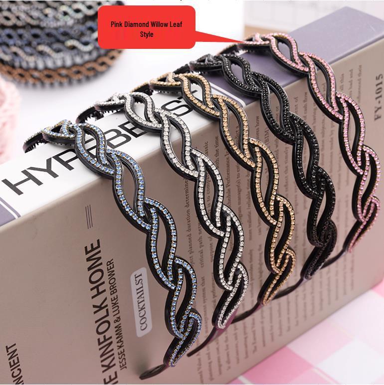 Hollow Willow Leaf Rhinestone Non-Slip Headband with Diamond Wave Design