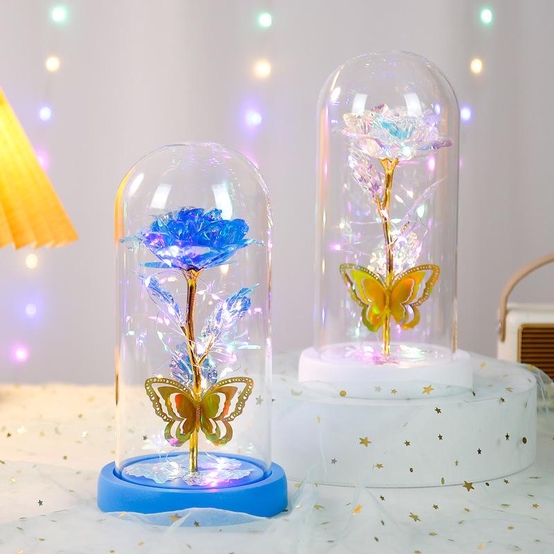 Eternal Rose Glass Dome with Lights: Romantic Bouquet Gift for Valentine's Day, New Year & Birthdays