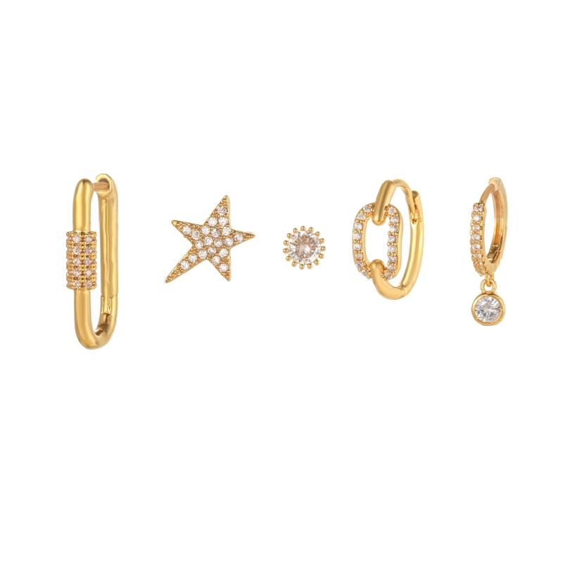 Design Stainless Steel Cubic Zirconia Chain Hoop Earring For Women Star Moon Pendant Punk Cartilage Piercing Jewelry