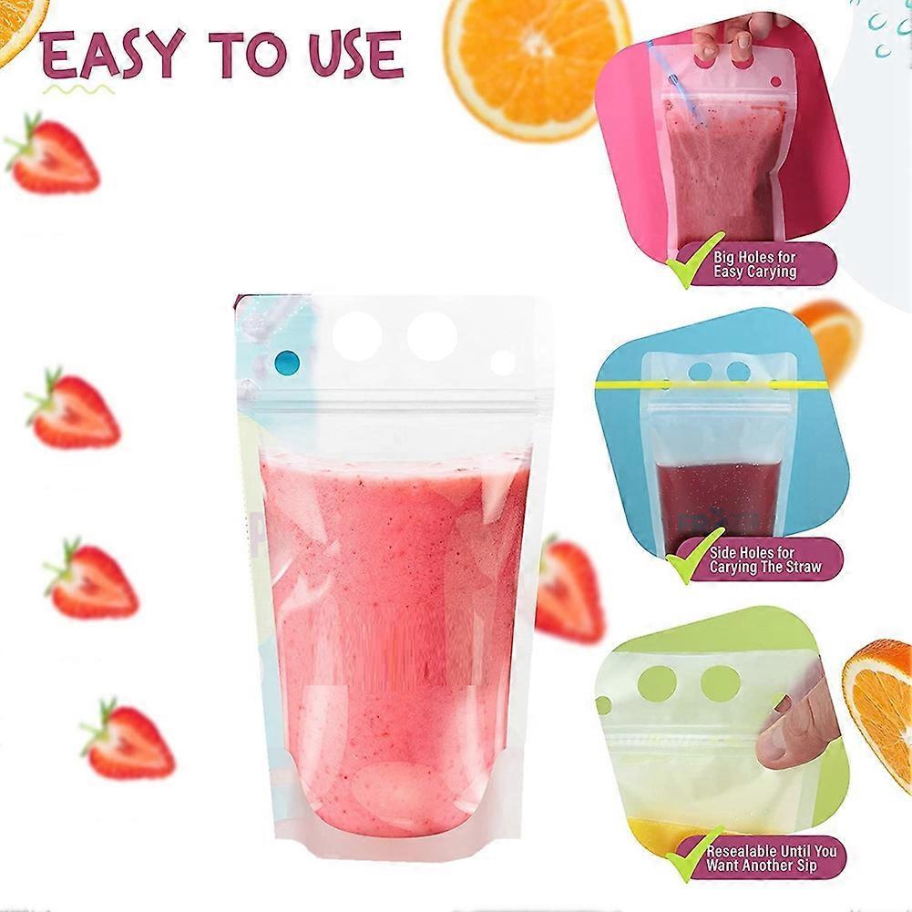 100Pcs 16Oz Drink Pouches for Adults - Drink Pouches with Straws X100 - Resealable Smoothie Pouches