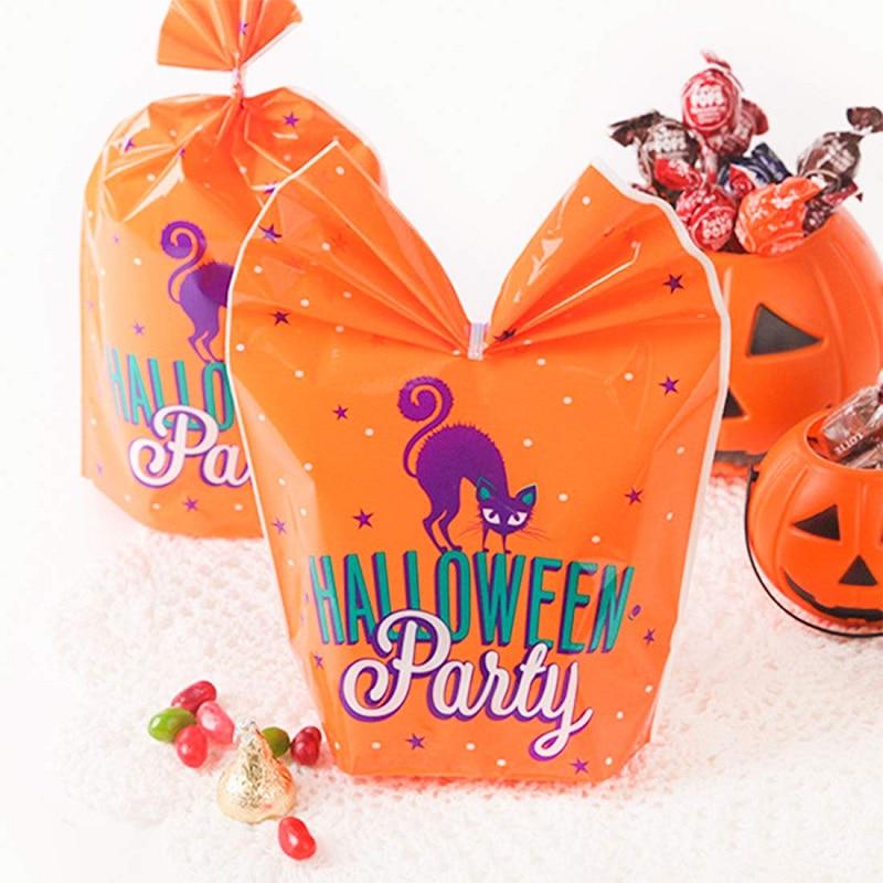 50Pcs Halloween Candy Bags Trick or Treat Kids Gift Pumpkin Bat Halloween Party Decoration Supplies ADM