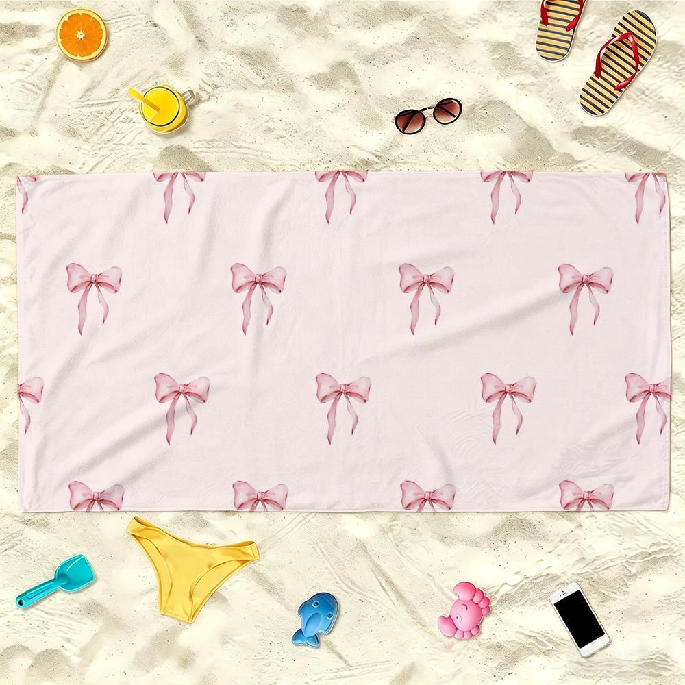 Bow Flower Pink Towel Soft Lightweight Anti-Sand Large Beach Towel Quick-Drying Bath Sports Family