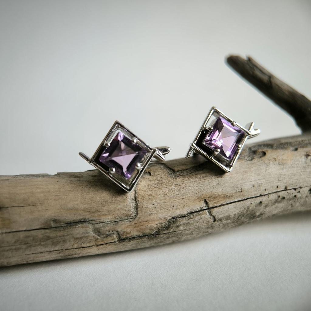 Серебряные серьги с натуральным аметистом 2.942ct (2189329)