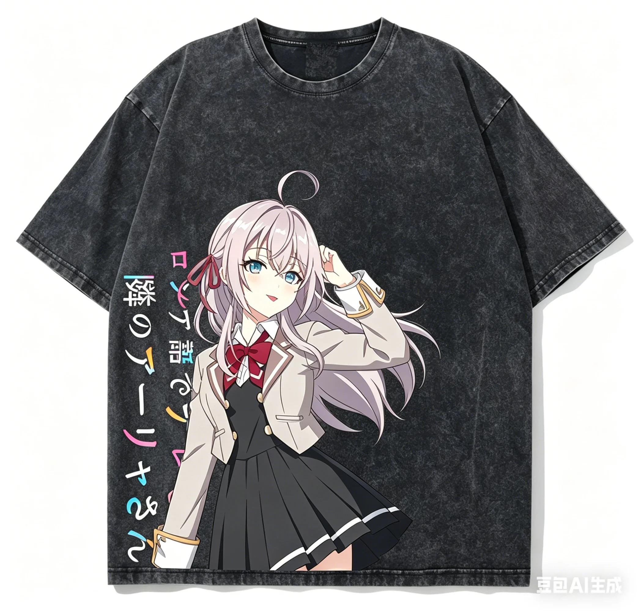 

Cool Stylish Vintage Classic Washed Black Fate Series Saber Lily Anime Casual Cotton Short-Sleeve T-Shirt L