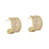 2026 High-End Full Zircon Micro-Pave C-Shape Earrings - Elegant Copper Gold Plated Wide Hoop Studs for Women Light Luxury Jewelry