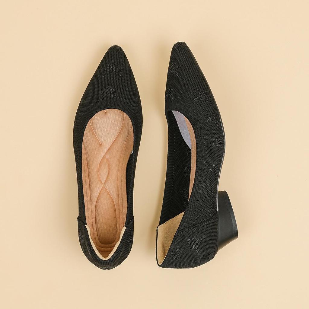 Pointed Toe Shallow Mouth Fabric Flat Bottom Women's Leopard Knitted Soft Bottom Large Shoes Size 34-43