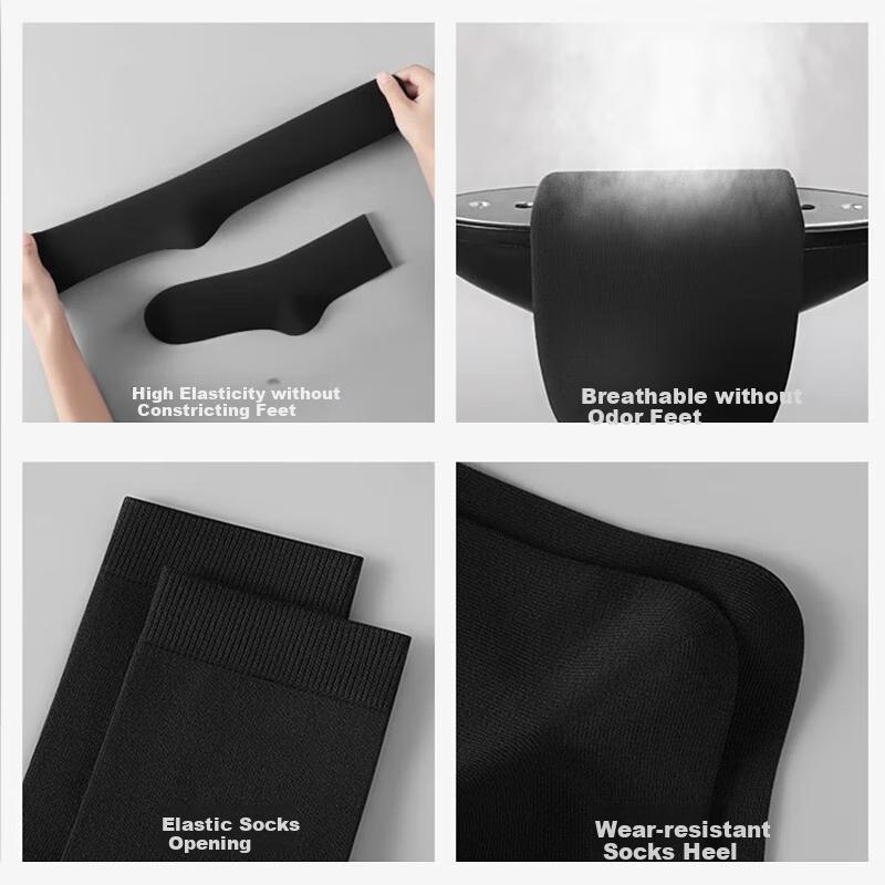 LangSha Modal Silk Socks for Men, Mid-Calf Length, Summer Thin Style, Large Size, Antibacterial, Black Business Socks, 4 Pairs for Spring And Autum