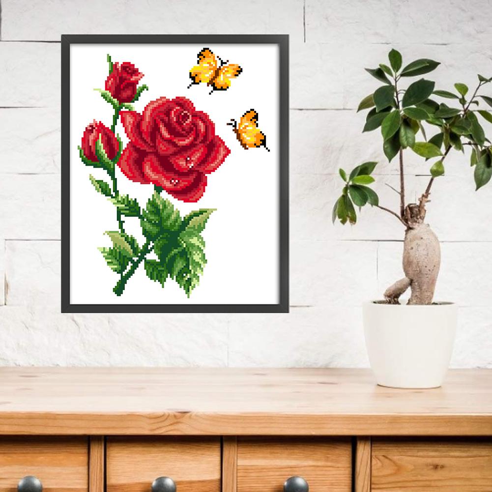Partial Embroidery Beads Printed 9CT Flower Cross Stitch Kit Home Decor 30*35cm
