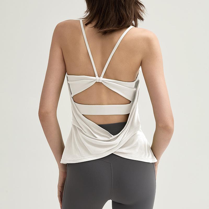 

Трансграничный сексуальный топ для йоги и бега с нагрудными вкладышами - Красивая спина, спортивная футболка без рукавов Large белый