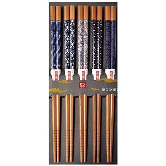Wakasa Lacquer Chopsticks Non-slip Processing 22.5cm Set 5 Guests Bamboo Susutake Indigo Dye Made Japan 265052