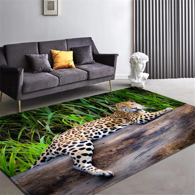 Fashion Leopard Pattern Carpet On The Floor 3d Animal Printed Big Carpet Living Room Soft Sponge Bathroom Mat Absorb Anti -Slip