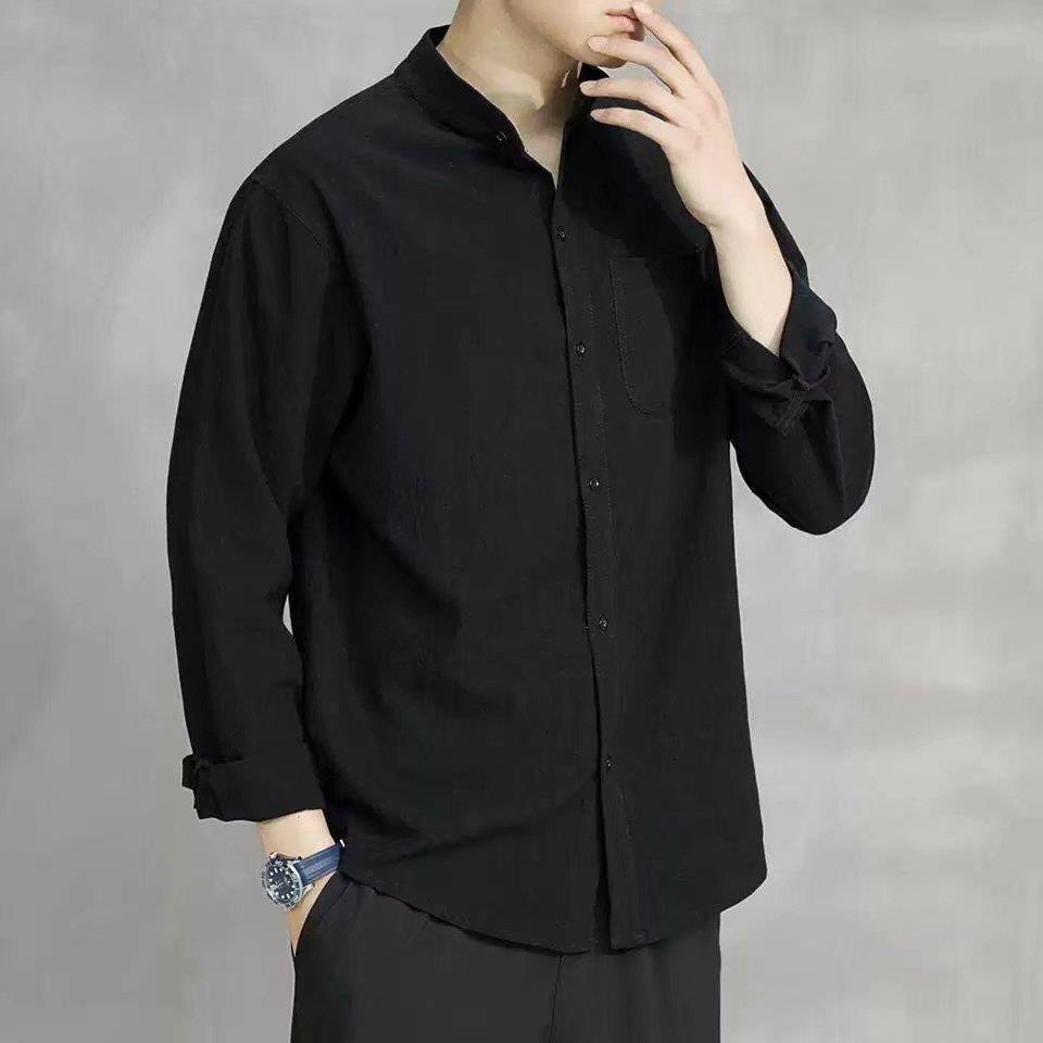 Men's Fall Casual Cotton-Linen Shirt: Loose-Fit, Korean-Style, Long-Sleeve Shirt