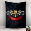 Golden Trophy Cup Checkered Racing Flags Wall Tapestry Champion Winner Motorsport Art Decor for Garage Man Cave