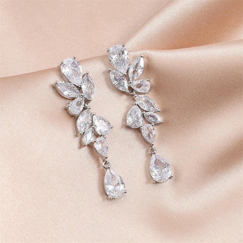 Luxury Clear Water Drop Zircon Bridal Earrings for Women Elegant Cubic Zirconia Long Dangle Earring Wedding Zircon